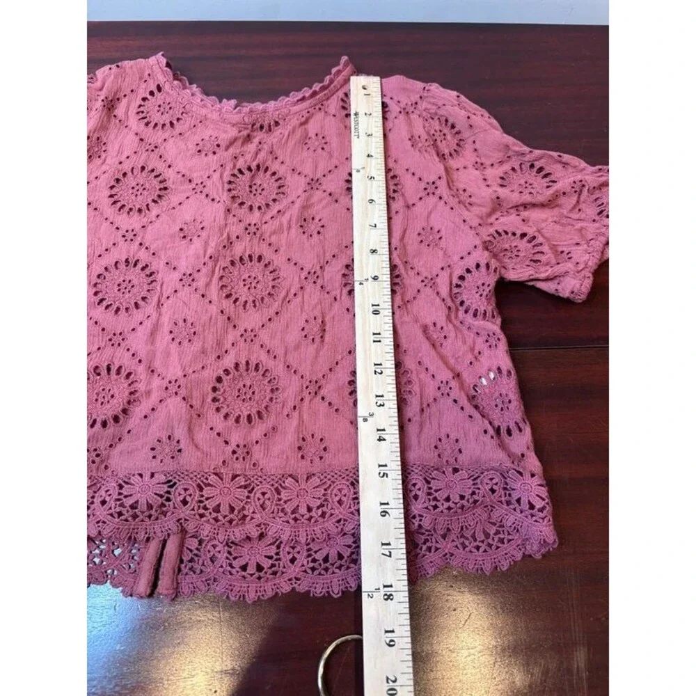 Abercrombie & Fitch Eyelet Lace Blouse Womens Small Pink Boho Cottagecore Top